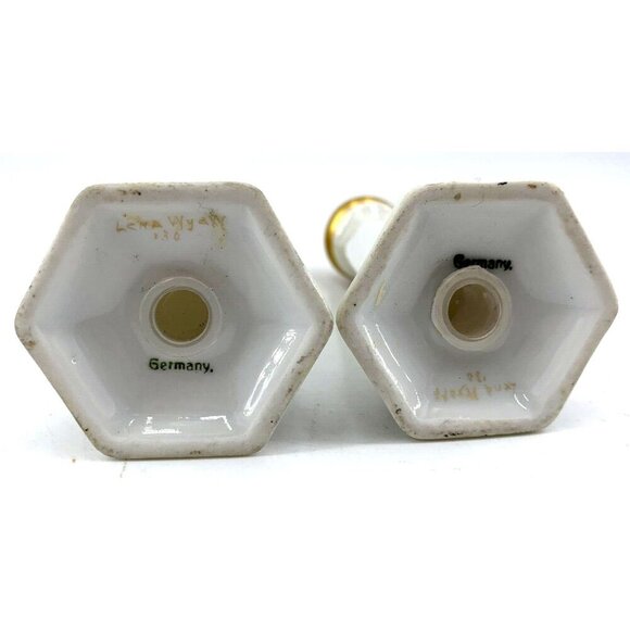 Germany Salt and Pepper Shakers Floral Hand Painted White Luster 1930 4.5" - Picture 6 of 9